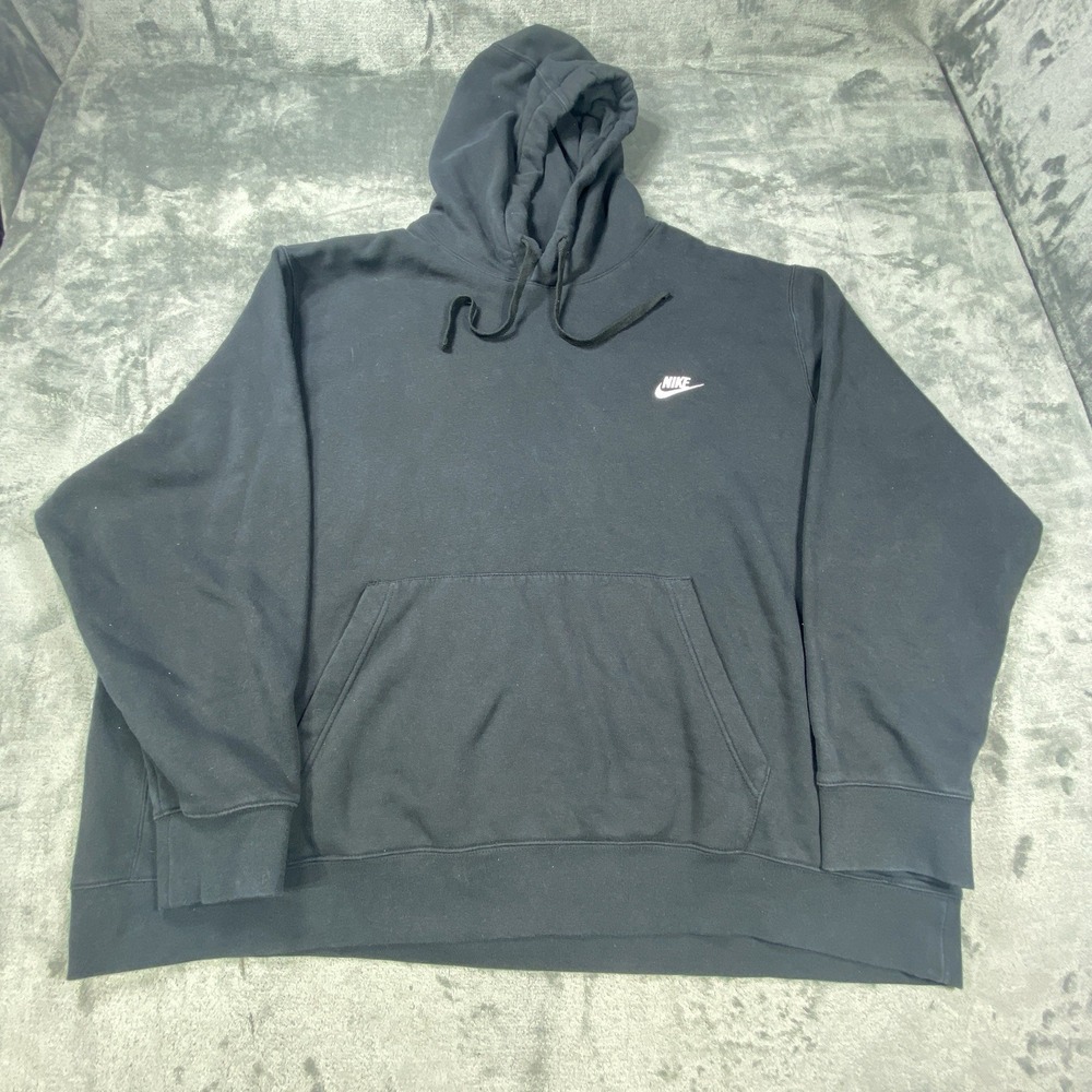 Nike Club Fleece Hoodie Men 4XL Black White Swoosh Kangaroo Pocket Active Gym